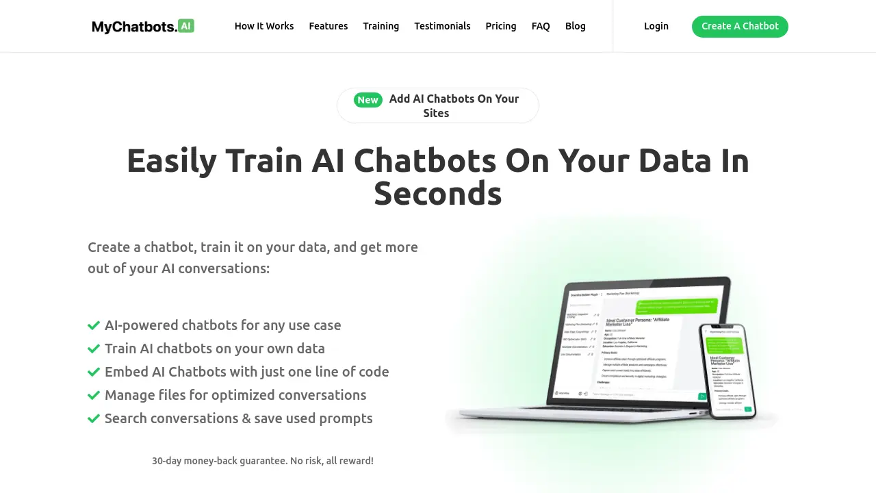 MyChatbots.AI - Easily Train AI Chatbots On Your Data In Seconds