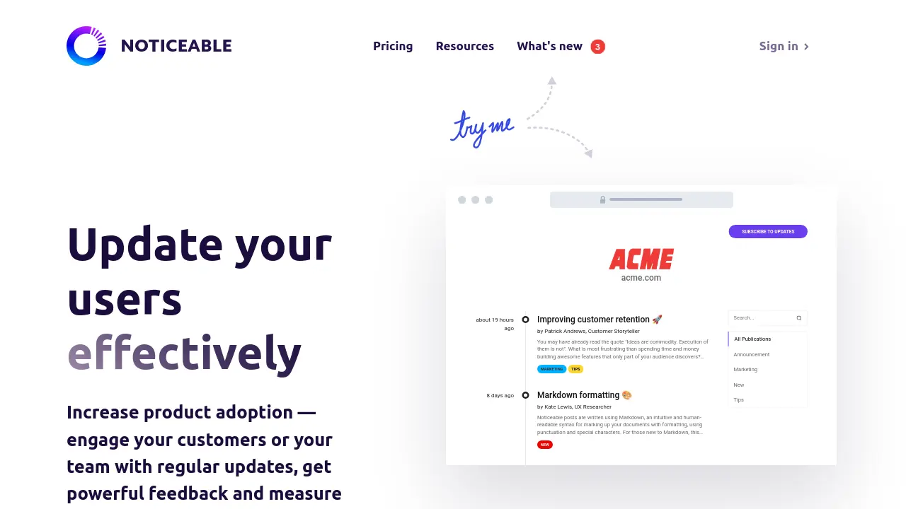 Noticeable - Update your users effectively