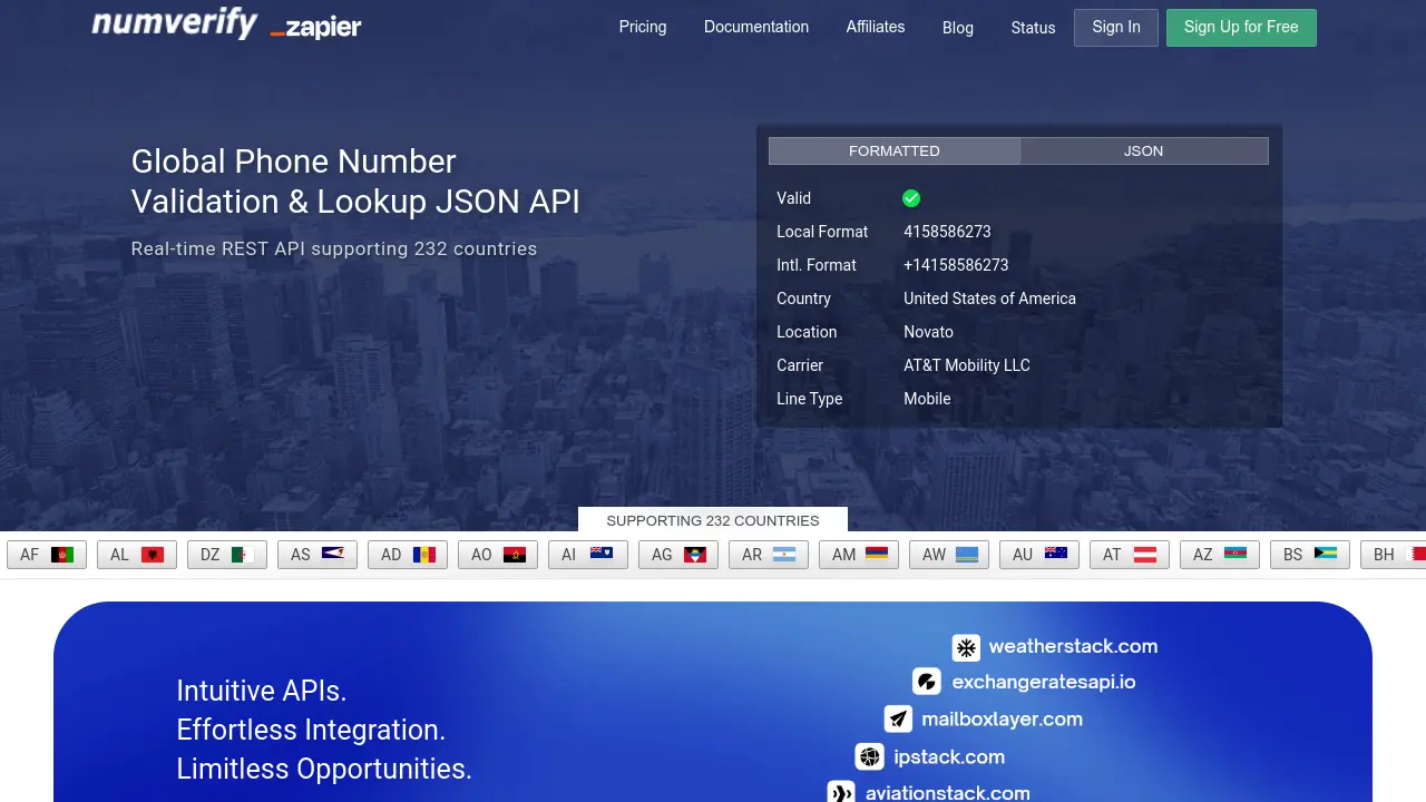 Numverify - Global Phone Number Validation & Lookup JSON API