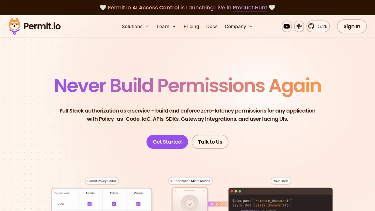 Permit Stack Website Api Permit.io - Full Stack Authorization as a Service