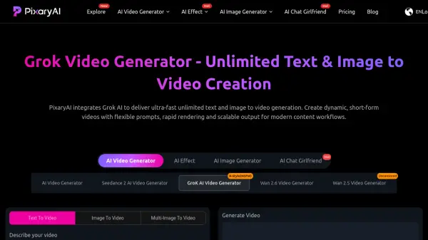 PixaryAI Grok Video Generator
