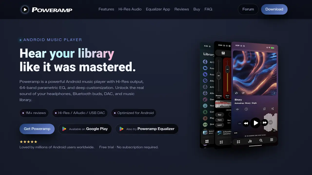Poweramp - Hear your library like it was mastered.