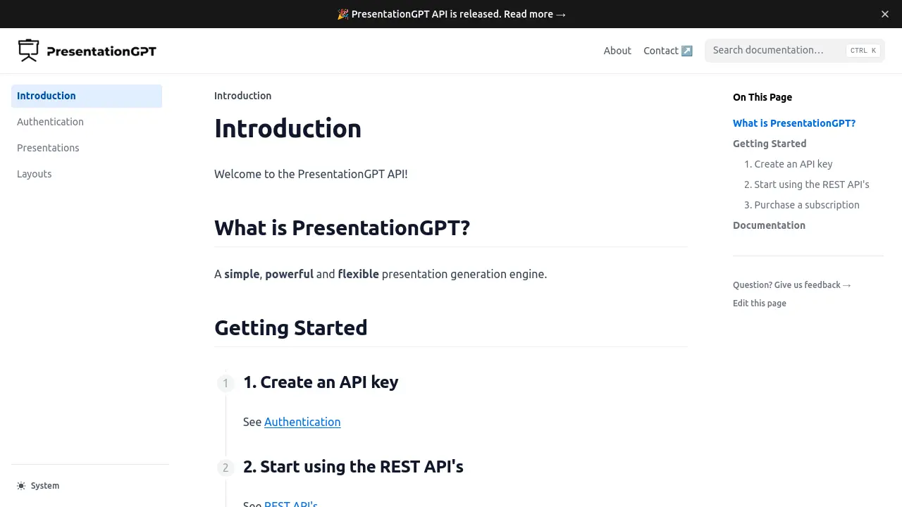 PresentationGPT API screenshot