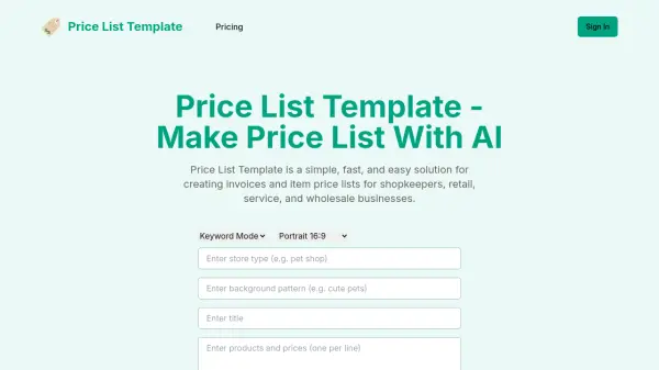 Price List Template
