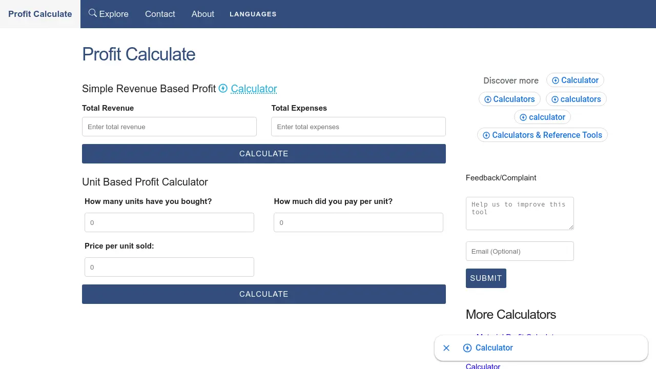Profit Calculate - Simple Revenue Based Profit Calculator