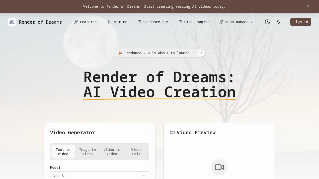 Dream Scripting Tool Render of Dreams - AI Video Creation Platform Powered by Cutting-Edge ...