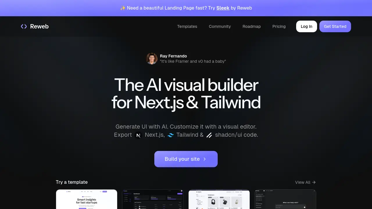 Reweb - The AI visual builder for Next.js & Tailwind