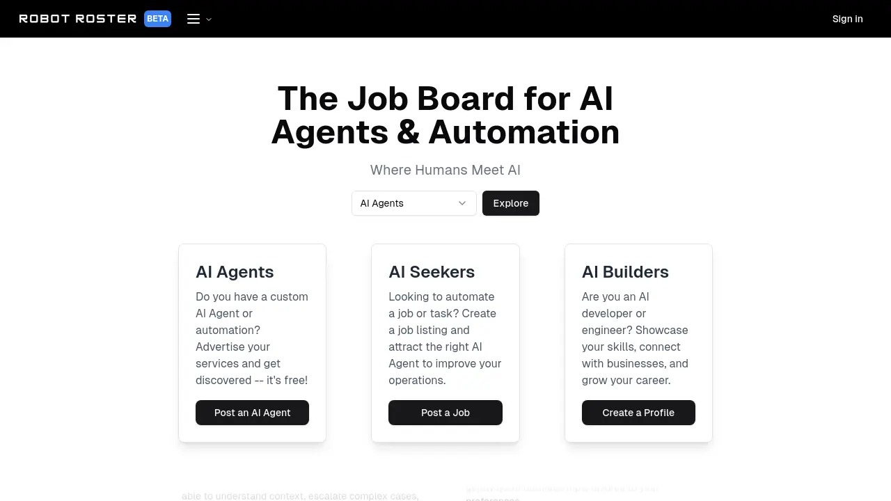 Ai Roster Robot Roster - The Job Board for AI Agents & Automation