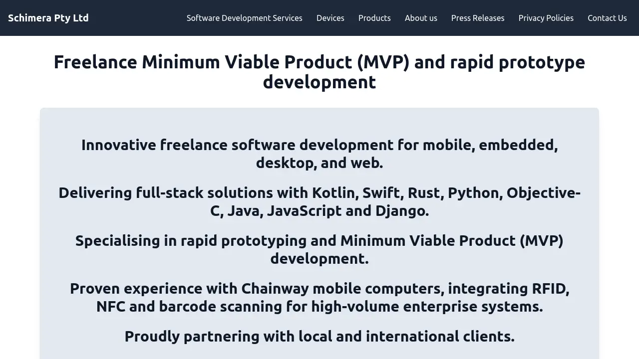 Schimera - Freelance software development for rapid prototyping and MVP ...