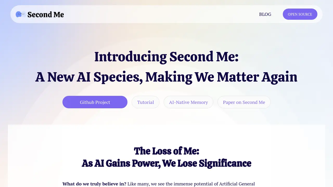 Second Me - Open-Source AI Identity System for Personalized Agents