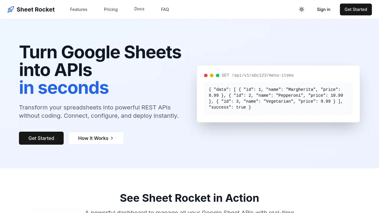 Sheet Rocket - Turn Google Sheets into APIs in seconds