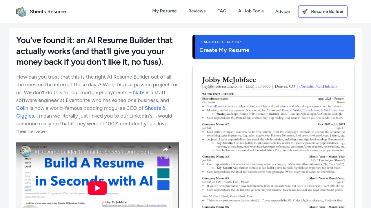 Sheets Resume - AI Resume Builder for Landing More Interviews