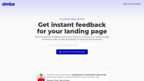 Simba AI Landing Page Grader
