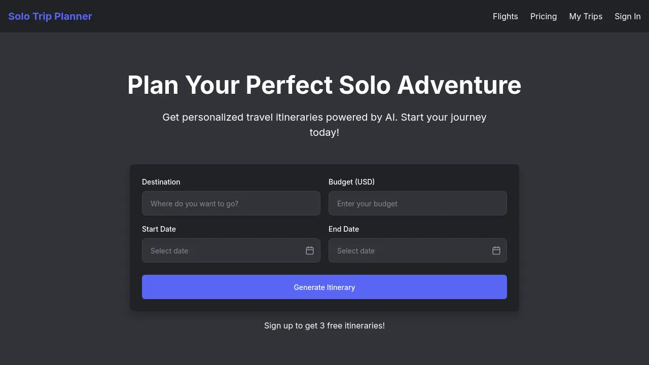 Solo Trip Planner screenshot