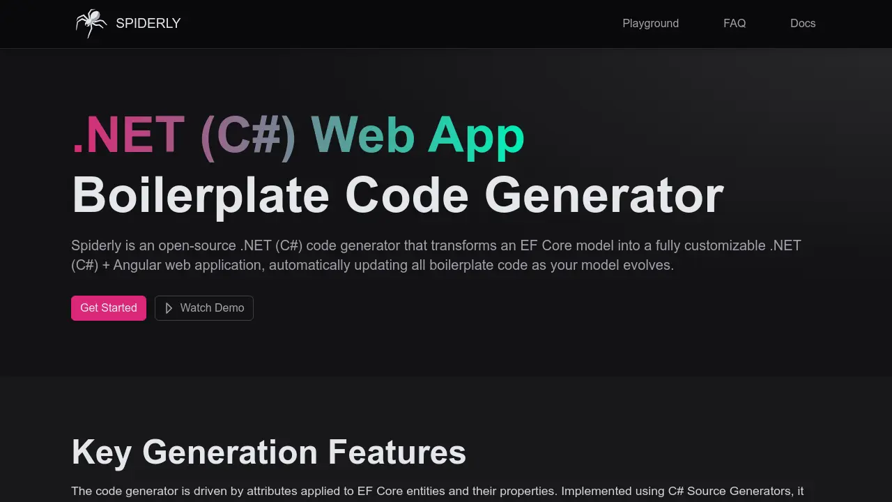 Spiderly - Automated .NET (C#) and Angular Boilerplate Code Generation