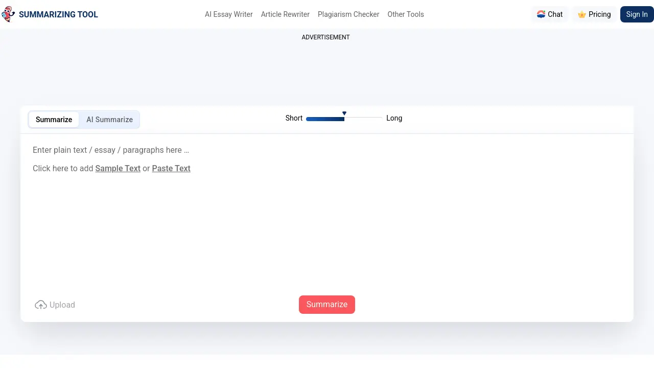 Summarizing Tool screenshot