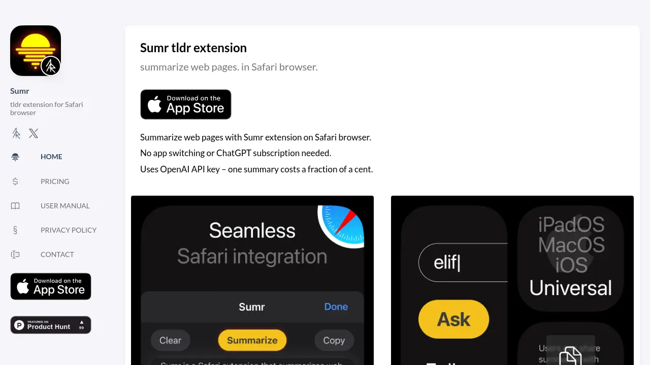 Sumr - Summarize web pages in Safari browser