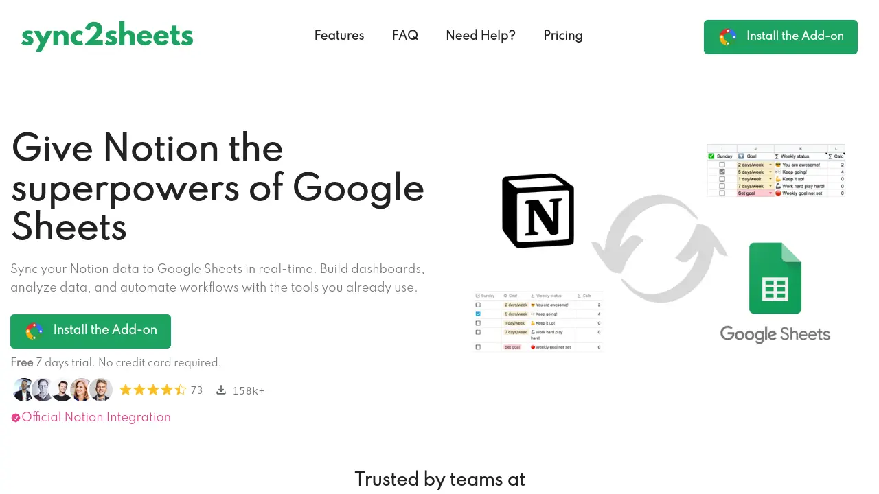Sync2Sheets - Seamlessly sync Notion data with Google Sheets in real time.