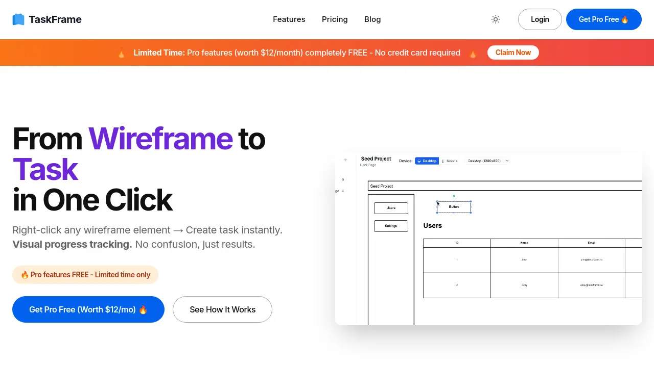 TaskFrame - From Wireframe to Task in One Click