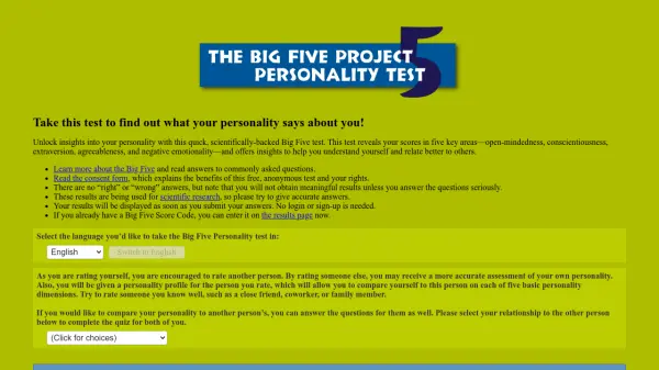 The Big Five Personality Project Personality Test
