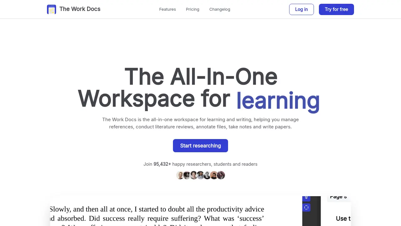 The Work Docs - AI Workspace for Research, Writing & Document Management