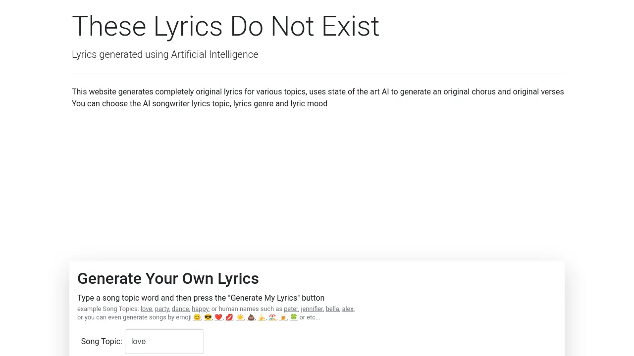 These Lyrics Do Not Exist screenshot
