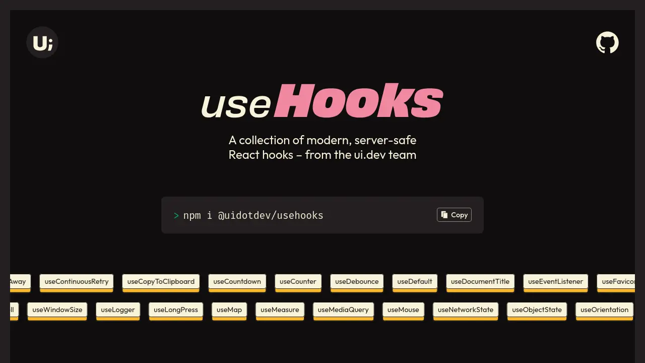 useHooks - A comprehensive collection of server-safe React hooks