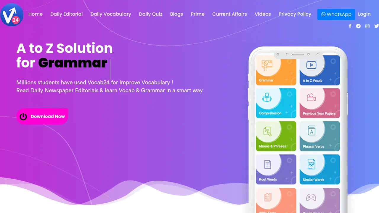 Vocab24 - A to Z Solution for Vocabulary, Grammar, and English Speaking