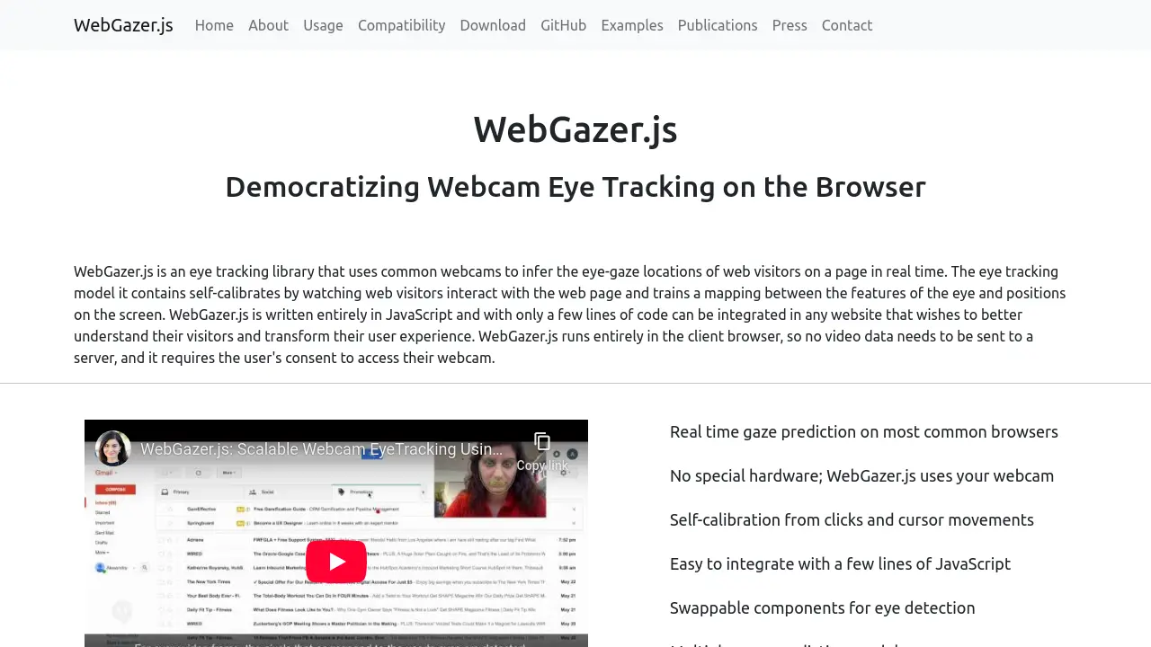 WebGazer.js - Democratizing Webcam Eye Tracking on the Browser