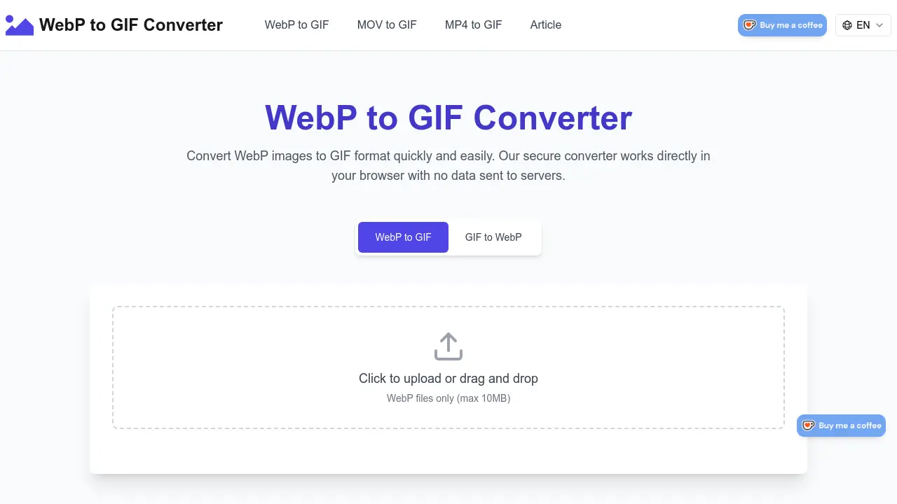 Fast/secure Gif WebP to GIF Converter - Fast, secure browser-based WebP to GIF conversion.