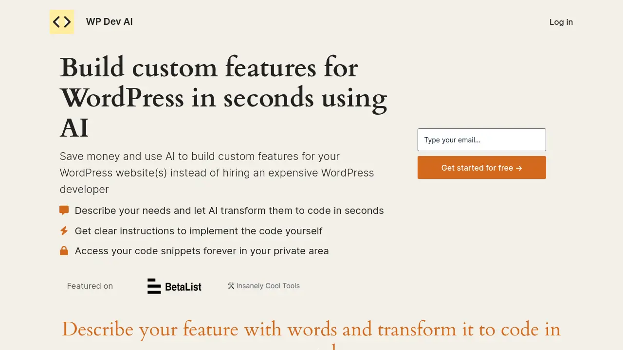 WP Dev AI - Build custom features for WordPress in seconds using AI