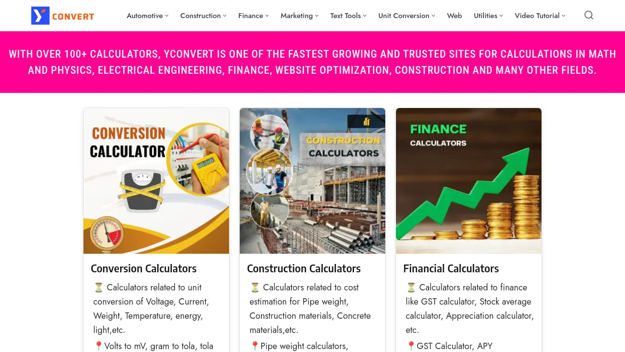 Yconvert - Comprehensive Online Calculator and Conversion Tools Suite