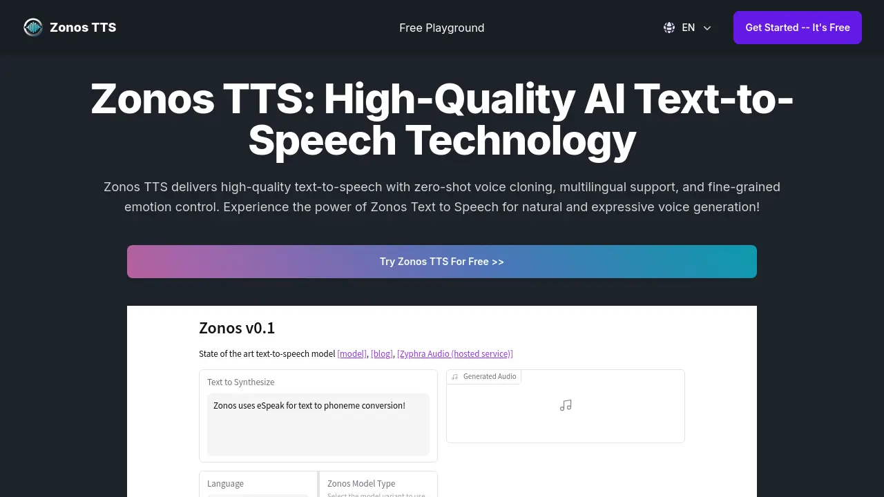 Zonos TTS screenshot
